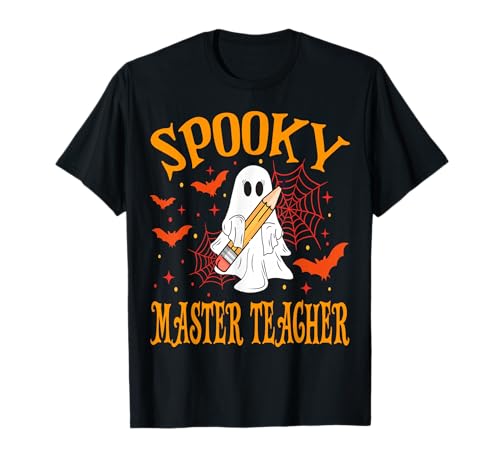 Spooky Master Teacher Ghost Funny Halloween School Women T-Shirt