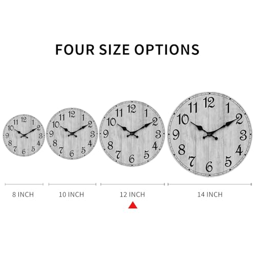 12-inch Grey Silent Rustic Wall Clock