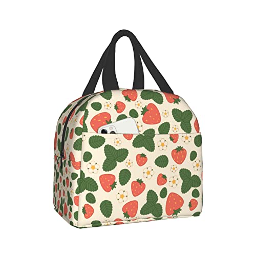 Lunch Bag Cute Strawberry White Flower Insulated Lunch Box Reusable Lunch Bags Meal Portable Container Tote For Men Women Work Travel Picnic #TOP1