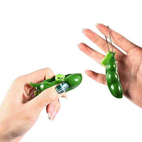 Anpole 5 Pack Peapod Fidget Toy, Squeeze-a-Bean Edamame Pea Popper Keychain Keyring Extrusion Bean Pea Soybean Stress Relieving Chain Toys (5pcs)