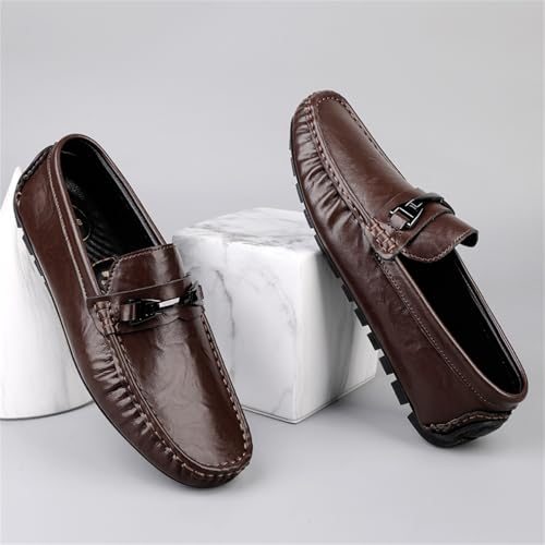 Men's Genuine Leather Slip On Flats Dress Loafers Casual Round Toe Penny Shoes Moccasins Driving Boat Shoes Smoking Slipper3