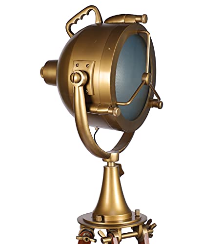 Image of Wooden Tripod Spot Light Floor Lamp with Wooden Spot Light Head for Livingroom, Bedroom, Drawingroom, Reading Lamp, Spotlight (Antique)