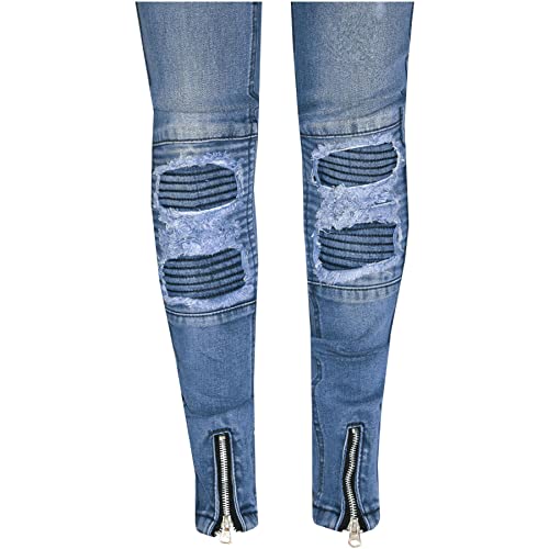 Kids Girls Stretchy Jeans Designer Ripped Drape Panel Denim Pant Trouser 5-13 Yr Mid Blue2