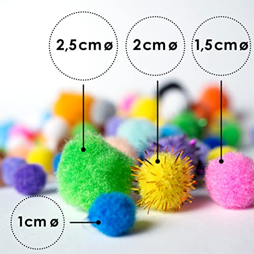 OfficeTree 500 Bunte Pompons zum Basteln Mix - Filzkugeln Bunt verschiedene Größen - Pompoms zum Basteln für Kinder und Erwachsene - Dekorieren Verzieren Nähen DIY