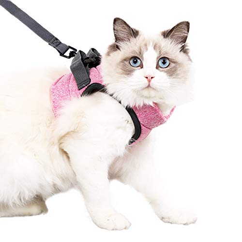 Cat Harness and Leash Set for Walking Lightweight Escape Proof Kitten Vest Harness Soft Fit for Cat Puppy Rabbits Easy Control (M, Pink)