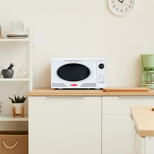 Nostalgia NRMO9WH Microwave Oven, 0.9 Cu. Ft. 800-Watts with LED Digital Display, Child Lock, Easy Clean Interior, White