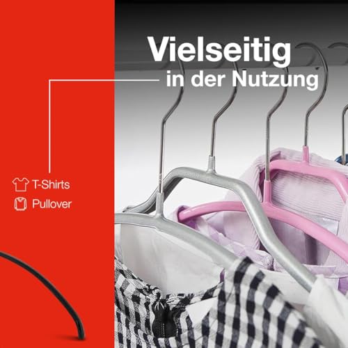 MAWA Kleiderbügel, Set mit 10 hochwertigen, platzsparenden, rutschfesten Kleiderbügeln, ideal für T-Shirts und Pullover, mit 360° drehbarem Haken und Rutschfester Beschichtung, 36 cm, Schwarz