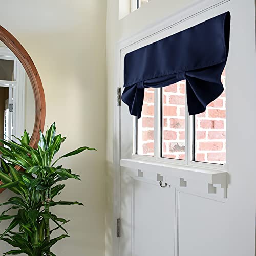 RYB HOME Privacy French Door Cover, Room Darkening Small Window Curtains for Patio Front/Tricia/French Door Tie up Shade for Sightseeing, W26 x L20 inch, 1 Panel, Navy