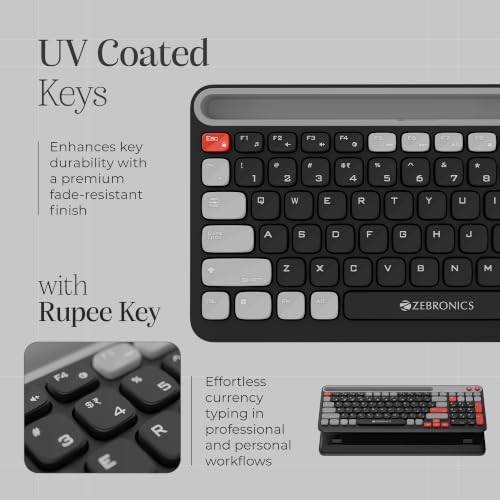 Image of Zebronics Keypad X3 Wireless Keyboard, 102 Keys, 12 Multimedia Keys, 2.4GHz + BT, UV Coated Keycaps, Mobile & Tablet Holder, ₹ Rupee Key, Retractable Stand, USB Nano Receiver (Midnight Black)