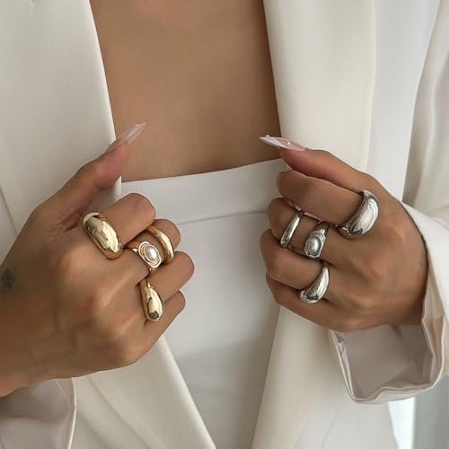 Image of Shining Diva Fashion Combo Set Gold and Silver Plated Rings for Women and Girls Stylish