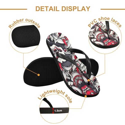 Burbuja Japanese Noh Mask Flip Flops for Women Men, Soft Thong Sandals Rubber Slippers for Pool Beach Essentials3