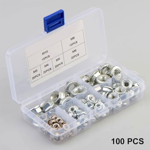 Flanschmutter mit Sperrverzahnung, Sechskant Flansch Muttern, Gezahnte Sechskantmuttern, 100 Stück Sechskantmutter mit Flansch, Geeignet für Maschinenbau, Automobilindustrie(M3/4/5/6/8/10)