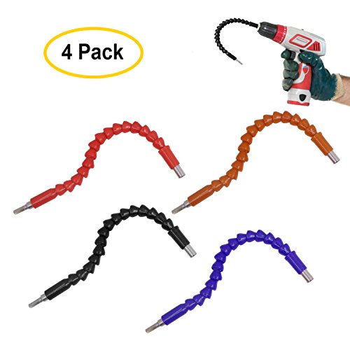 4 Pcs Flexible Drill Bit Extension, Screwdriver Soft Shafts, 11.6 inch, FineGood Universal Drill Connection - Black, Red, Blue, Orange