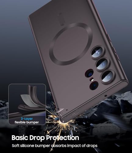 Image of DIZORO Samsung S25 Ultra Case, Compatible with Mag Safe, Matte Luxury Metallic Luster Flexible TPU Wireless Charging Shockproof Case with Camera Protector (Metallic Coffee)
