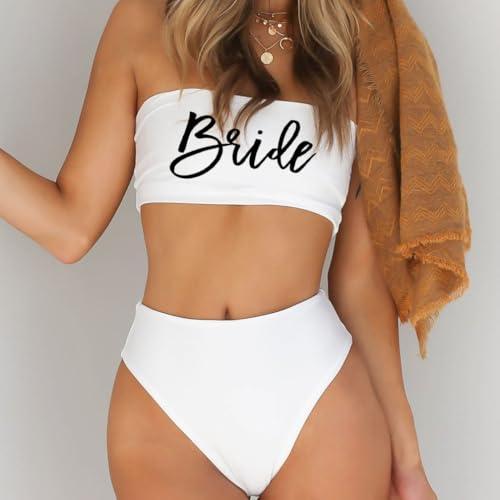 Bride Women 2 Pieces Bandeau Bikini Squad Swimsuits Off Shoulder High Waist Wifey Cheeky Bikinis Set…3