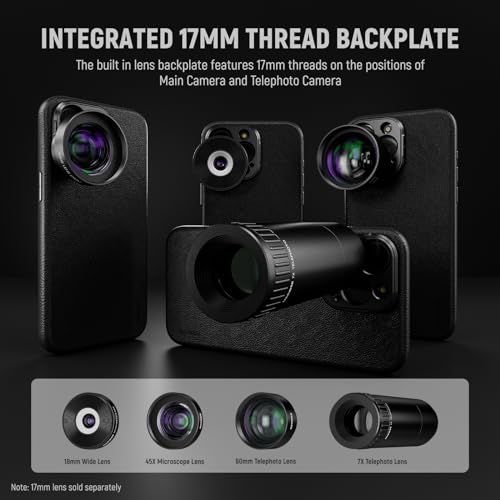 Image of Neewer Phone Case Compatible with iPhone 15 Pro Max, TPU + PC Protective Heavy Duty Case with 17mm Lens Backplate, 67mm Filter Adapter, Nonslip Faux Leather, Compatible with MagSafe, PA054 Black