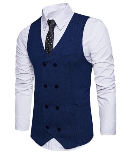 Men's Double-Breasted Vest Suit Vest Casual Top Herringbone Pattern Waistcoat For Wedding2