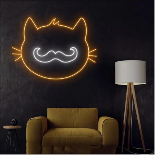 Néon LED chat moustachu 38x27cm à intensité variable pour décoration de chambre d'enfant - 2