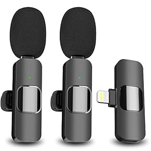 2 Pack Wireless Microphone for iPhone iPad, Mini Wireless Clip-on Microphones for iPhone Video Recording, YouTube, Interview, TikTok, Vlog