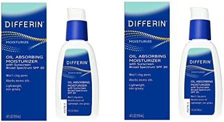 Differin Oil Absorbing Moisturizer with SPF 30, Sunscreen for Face by the makers of Differin Gel, Gentle Skin Care for Acne Prone Sensitive Skin, 4 oz (Packaging May Vary) (Pack of 2)
