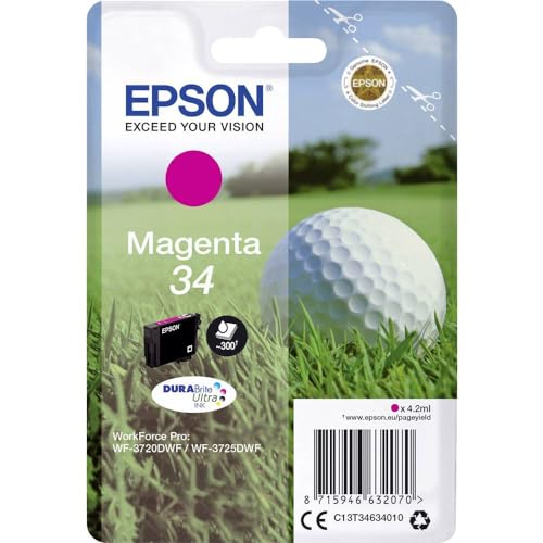 Epson Original Golfball DURABrite 34T Einzel-Tintenpatrone Magenta – 1 x 4,2 ml – Original Epson Tintenpatronen für optimale Druckergebnisse