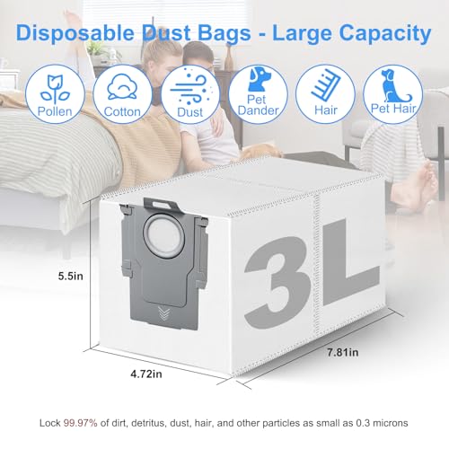 Image of 14 Pack Dust Bags for Roborock Q Revo /Qrevo S /Qrevo Pro /Qrevo Master /Qrevo Edge /Qrevo Curv /Qrevo Slim /S8 MaxV Ultra, Saros 10R, QV 35A /35S, Qrevo S5V Vacuum Cleaner, 3 L Large Capacity Bags