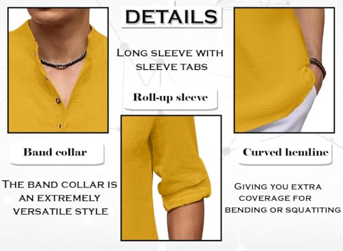 Image of ROYALSCOUT Men's Cotton Blend Casual Short Kurta Shirt with Notch Neck and Button Detail | Full Sleeve Straight Fit Lightweight Ethnic Top for Summer