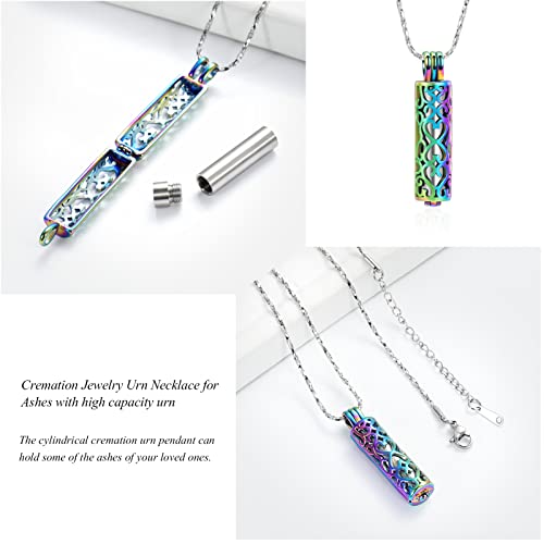 VCCWYQK Hollow Cylinder Urn Necklace for Ashes for Women Men Cremation Jewelry Keepsake Memorial Human Pet Ashes Pendant (A-Colorful+Silver) - Image 4
