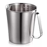 WOMLEX 計量カップ ステンレス304 目盛り付き 耐熱 量杯 500~2000ml 大容量 泡立てカップ スケール コーヒーでしょう ミルクティー 業務用 (1500ml, 304ステンレス)