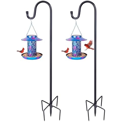 Ottsuls 2 Pack 45 inch Adjustable Shepherd Hooks and 2 Pack Solar Bird Feeder for Outdoors Hanging (Blue) Cover