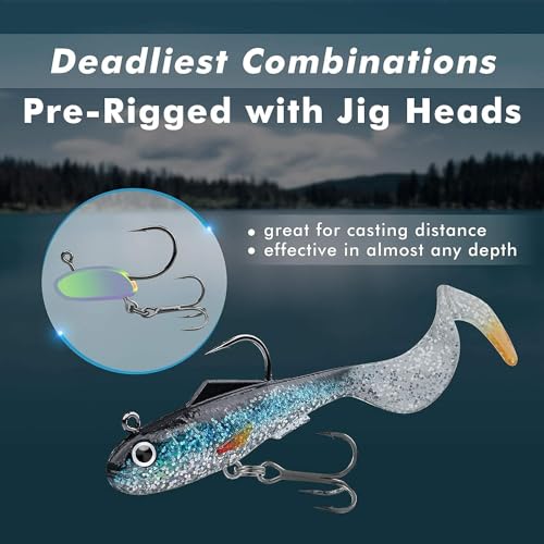 GOTOUR Pre-Rigged Soft Fishing Lures with Curly Type Tail, Lifelike Paddle Tail Swimbaits for Bass Fishing, Freshwater & Saltwater Soft Plastic Baits for Bass, Pike, Trout, Walleye. (2.5in / 0.18oz) by GOTOUR - Image 4