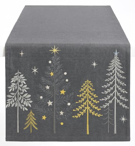 Tischläufer Weihnachten 140 x 40 cm – Grauer Läufer mit weißen...
