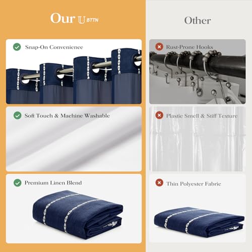 BTTN Navy Blue Ringless Boho Tassel Shower Curtain with Snap in Liner 72x75 by BTTN - Used condition - Image 9