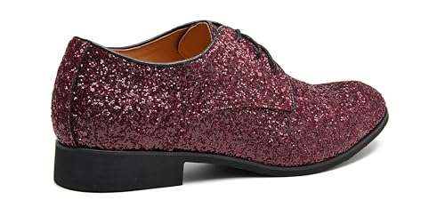 Image of Men's Glitter Oxford Dress Shoes Loafer Burgundy, Lace-up Design,Sparkly Glitter Encrusted for Wedding Prom Black Golden Silver Wine red