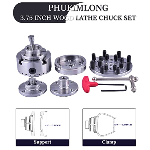 Cks375 Wood Lathe Chucks, 3.75" 4-Jaw Self-Centering Scroll Chuck With 1" X 8Tpi Thread Woodworking Turning Tools Set Include( 3.75 Gear Chuck,5 Interchangeable Jaws, 1 Wood Screw) #TOP3