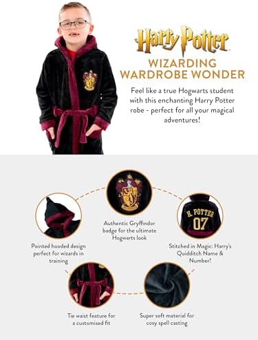 Harry Potter Robe | Gryffindor Kids Bathrobe | Hogwarts Fleece Robe 5 41XAwTbiFIL. AC