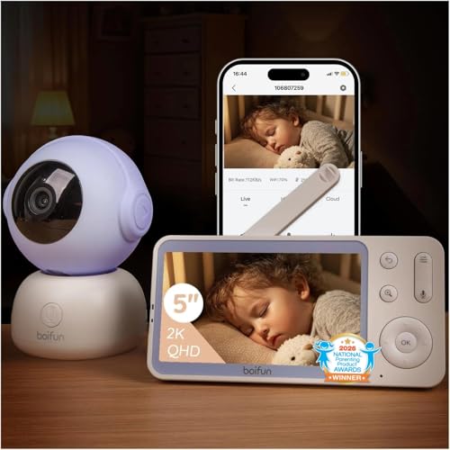 BOIFUN Wi-Fi Baby Monitor with Camera and Audio, Smartphone Compatible APP, 2K HD Night Vision with...