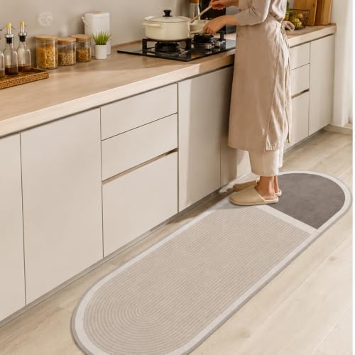 Image of HomeCloud Rubber Kitchen Mats for Floor Set of 2 Pcs | Non-Skid, Soft Absorbent Rugs for Kitchen, Laundry, and Hallway | 120x40cm, 40x60cm| 4mm Thickness(Capsule Beige)