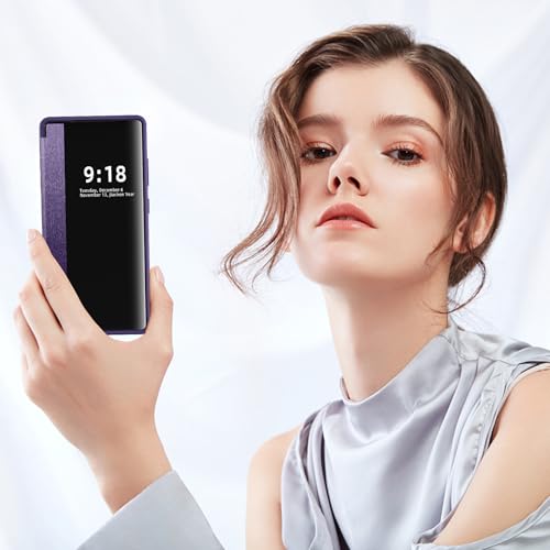 Image of Flip Case for Samsung Galaxy S25 Ultra Case S View, Frosted Translucent Window Clear View Folio Protective Phone Case, 360 Degree Full Body Shockproof Flip Cover Case for Samsung S25 Ultra 5G (Purple)