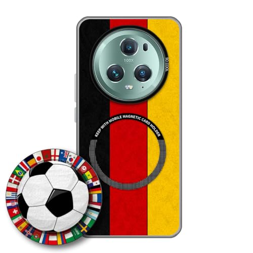 JGOYGYI Case for Honor Magic 5Pro with Magnetic Detachable Collapsible Grip Stand, Shockproof Silicone Bumper Cover, Germany Flag Football Design,Pattern 6