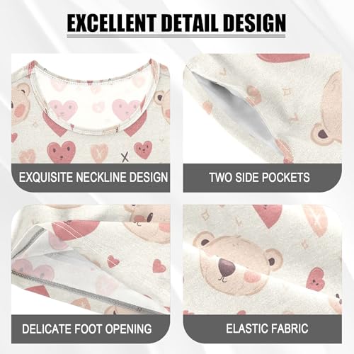 Bear Heart Valentine Pajama Set Pajamas Sleepwear Nightwear Loungewear Clothes Set B04035144