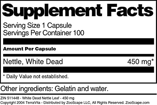 Miniatura 5 de Terravita Hoja de Ortiga Blanca Muerta - 450 mg (100 Cápsulas, ZIN 511448)