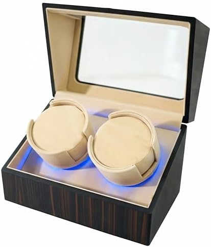 LHLTSLQ Watch Winder for Automatic Watches Double, Watch Rotator for Rolex 5 Rotation Modes Box with Blue Light, Watches Winder Case USB-C or Battery Powered Present for Men Quiet Mabuchi Motor(≤5db)