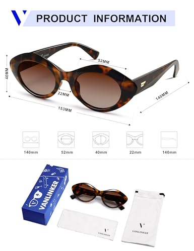 Image of VANLINKER Polarized Trendy Thick Oval Round Sunglasses for Women Retro Shades VL9825
