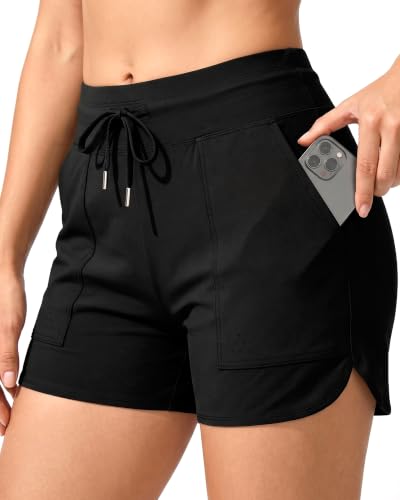 3 Inch Inseam Women Board Swim Beach Athletic Gym Running Workout Yoga Exercise Shorts Swimwear Bathing Suit Swimsuits Bottom Quick Dry Spandex Legging Tankini Bikini Romper Top Cover Up Black
