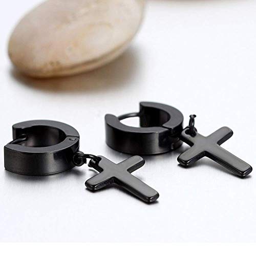 Brincos de argola articulados masculinos femininos de aço inoxidável com pingente de cruz durável e