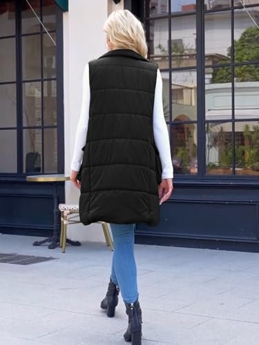 Women's Long Puffer Vest Oversized Stand Collar Quilted Lightweight Sleeveless Vests Outerwear Jacket4
