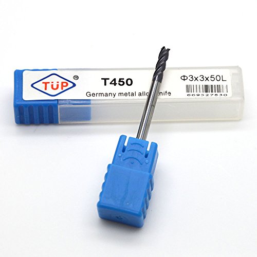 Ougar8 3mm*3mm*50mm CNC Tungsten Carbide Cutter 4 Flutes Square Flat Shank End Mill Endmills Cutter Spiral Milling TiAlN Coated Micrograin Solid Carbide HRC45 Router bits