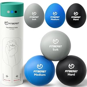FitBeast Stress Balls for Adults, Squeeze Balls for Hand Therapy, 6-Pack Hand Therapy Balls, Soft, Medium, Hard Tri-Density Hand Exercise Ball for Arthritis Relief, Anxiety, Physical Therapy, and Grip Strength
