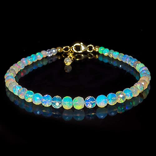 Infinitygemsart Fire Opal Bracelet, Birthstone, Natural Gemstone Beads, Dainty Handmade Jewelry Women, Chakra Energy, Healing Crystals, 14K Gold Plated 925 Sterling Silver Chain 8 Inch #TOP1
